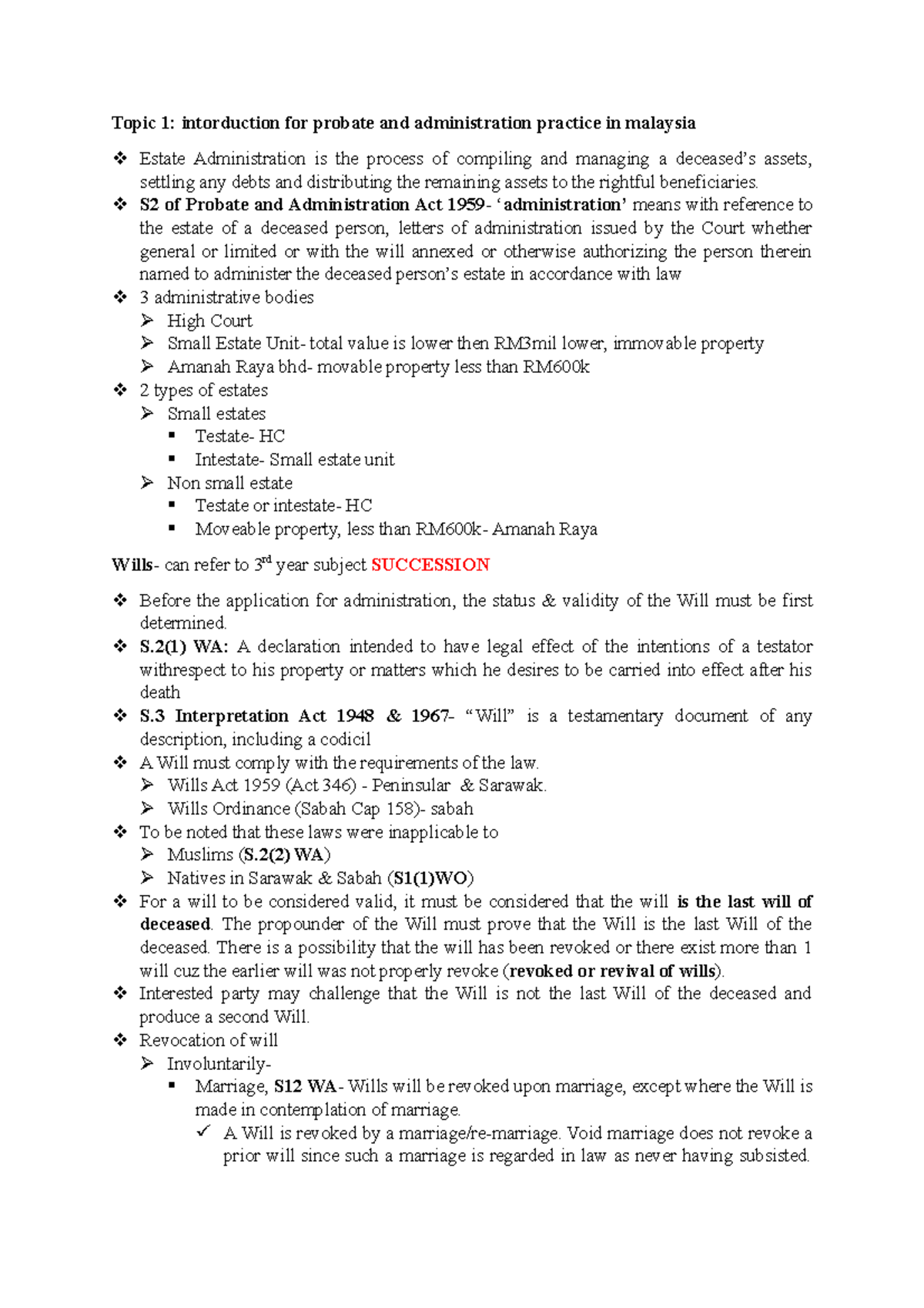 Topic 1 - Lecture notes 1 - Topic 1: intorduction for probate and ...