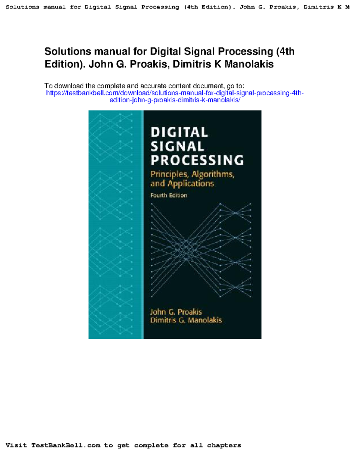 673335343 Solutions Manual for Digital Signal Processing 4th Edition ...