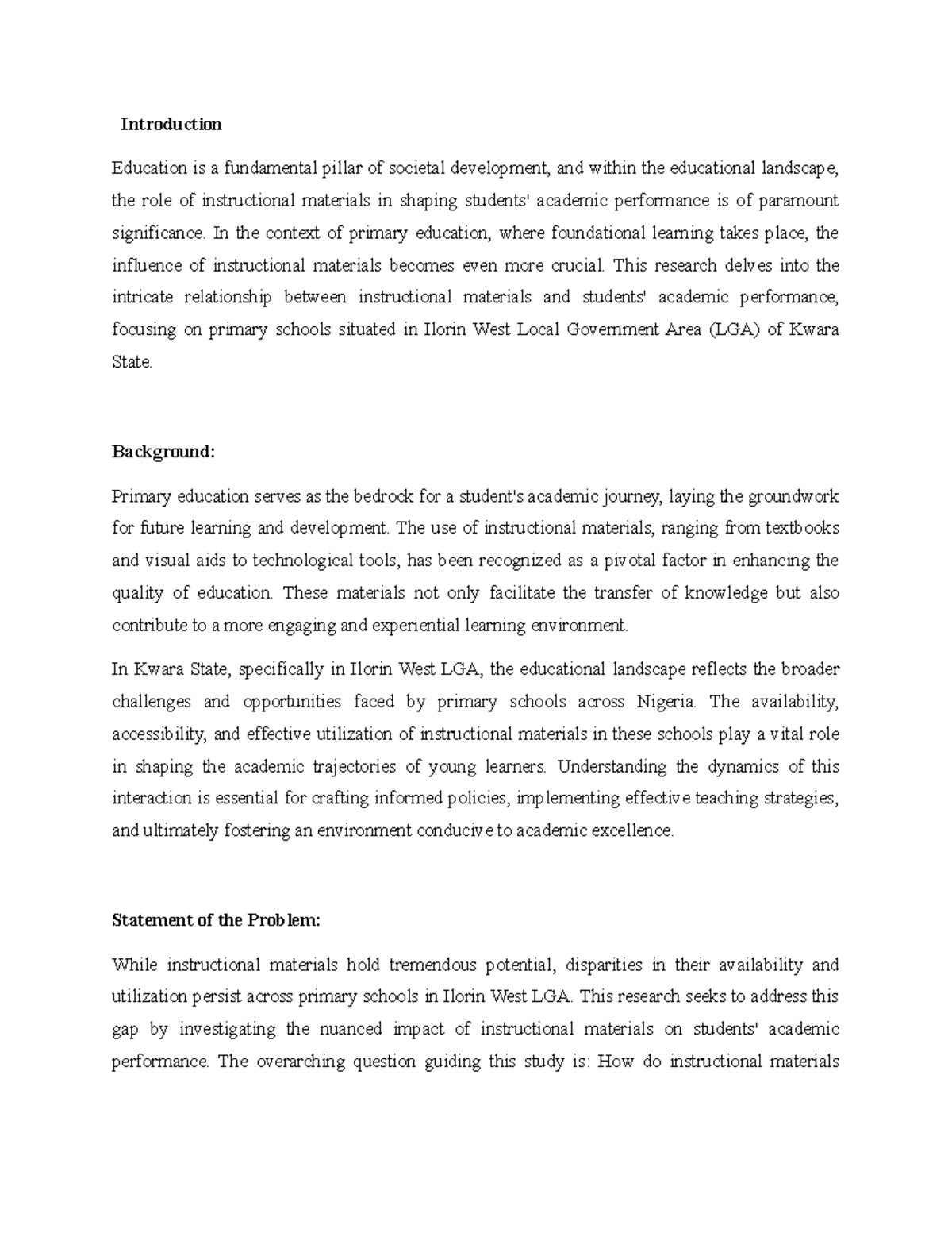 Influence of instructional materials on students academic performance