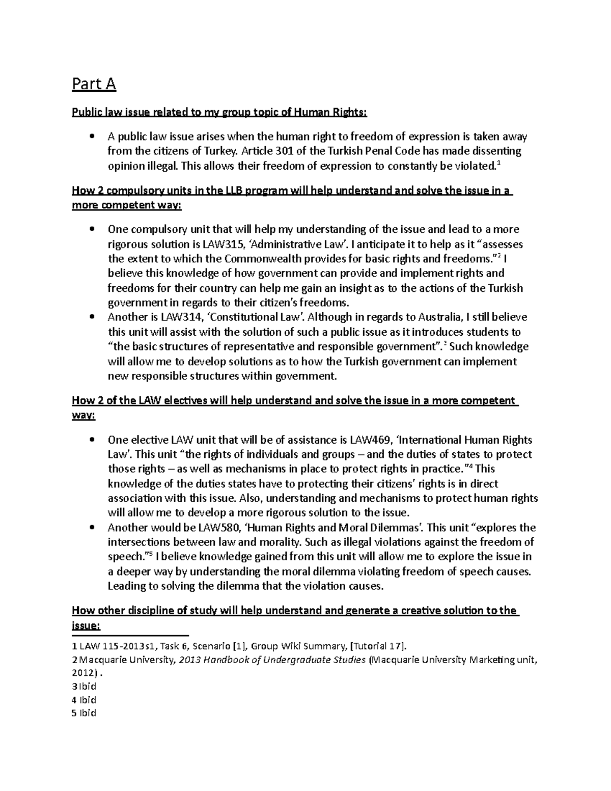 Summary: Part A Public law issue related to my group topic of Human ...