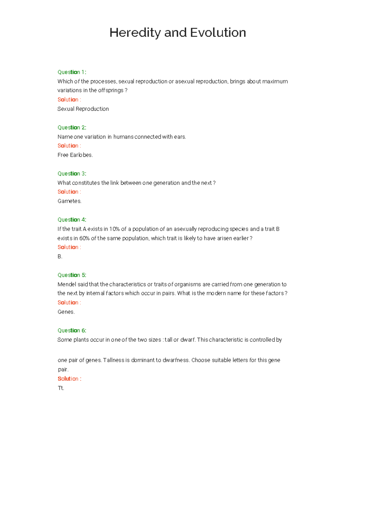 Chapter 4 – Heredity and Evolution - QQuueessttiioonn 11 :: Which of ...
