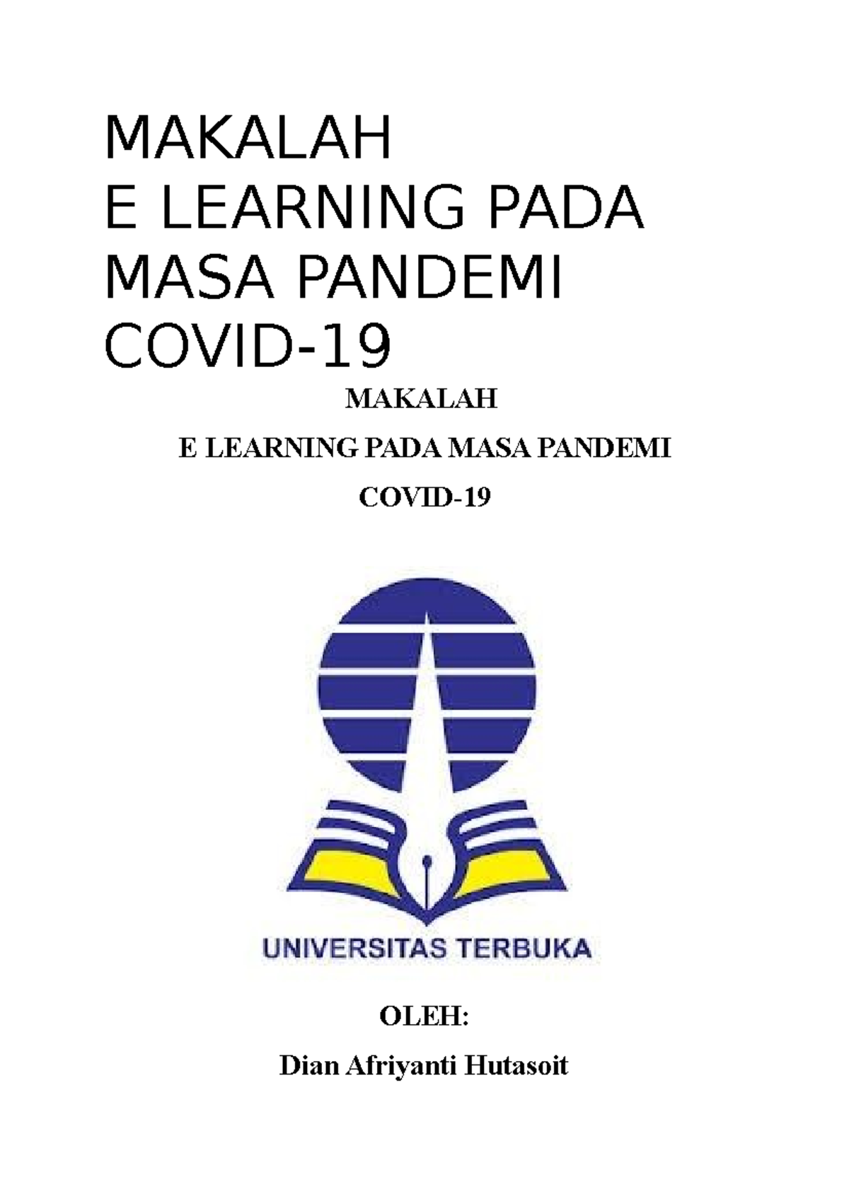 Makalah “E-learning Pada Masa Pandemi Covid-19” DIAN Afriyanti ...