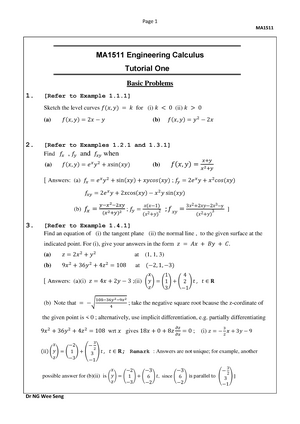 Ma1511 2021s2 Chapter 1 Partial Derivatives - MA MA1511 Engineering ...