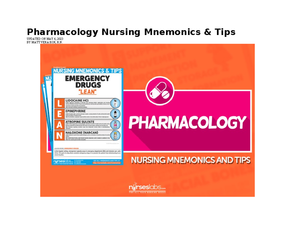 Pharmacology Nursing Mnemonics - The study of pharmacology can ...