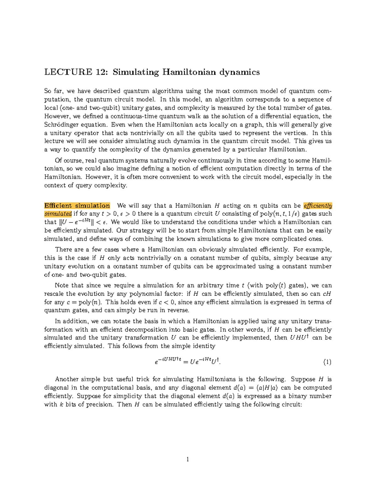 LECTURE 12: Simulating Hamiltonian dynamics - Quantum algorithms (CO ...