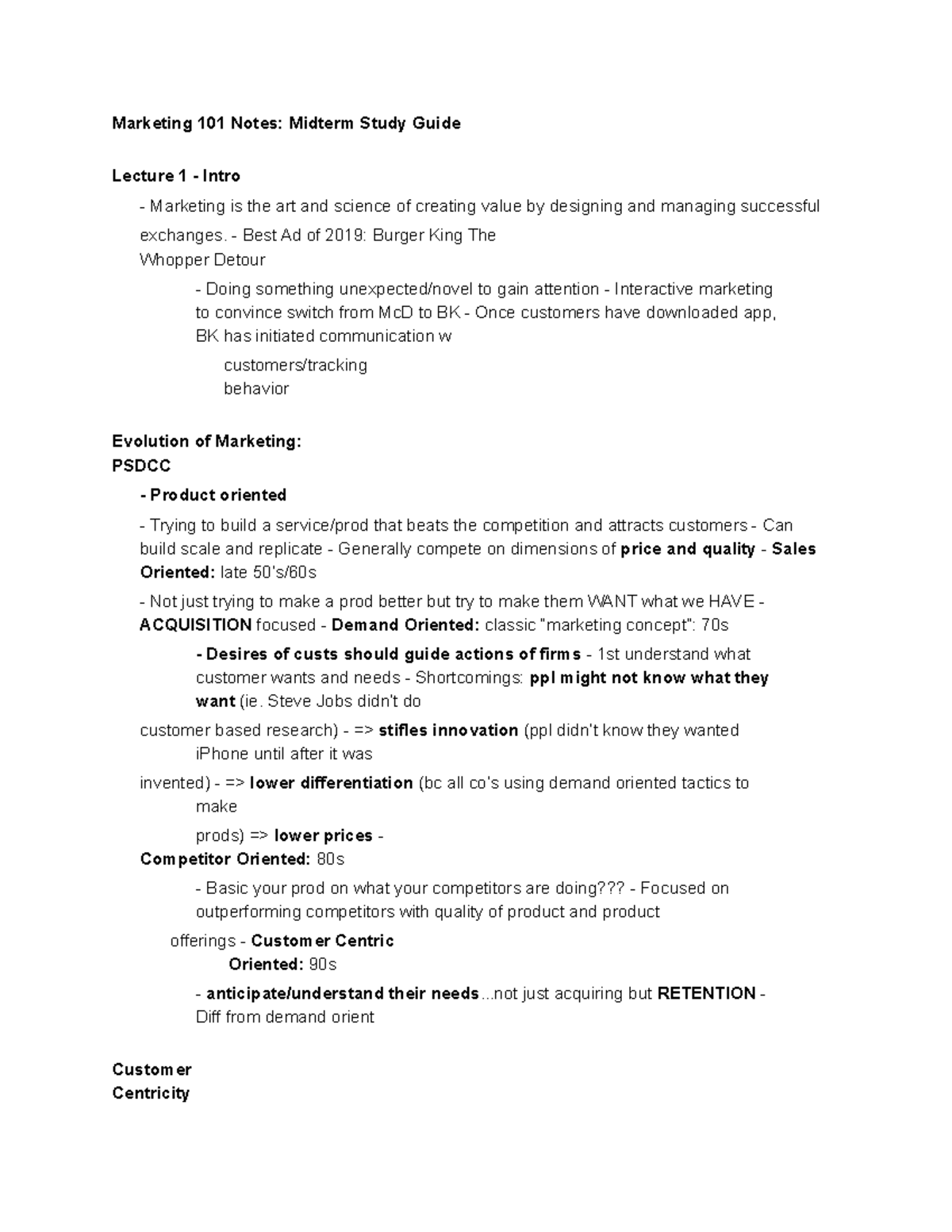 MKTG 101 Midterm Study Guide - Marketing 101 Notes: Midterm Study Guide ...