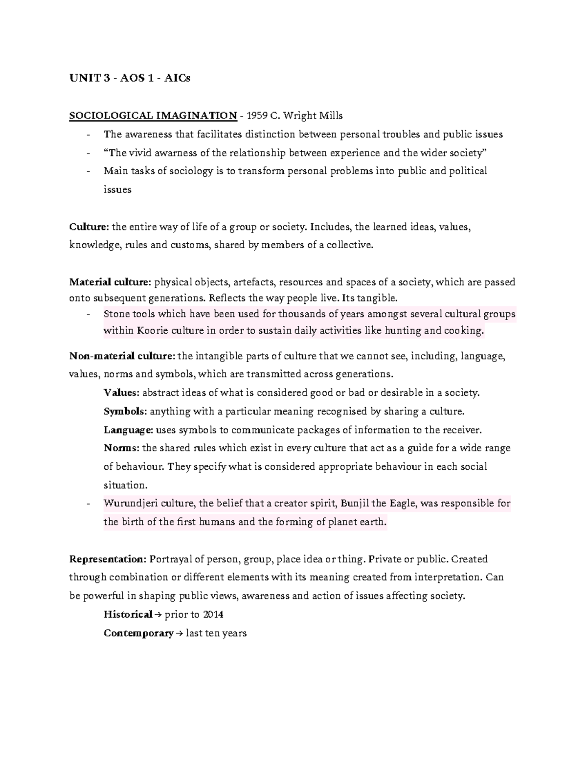 Sociology Exam Notes - UNIT 3 - AOS 1 - AICs SOCIOLOGICAL IMAGINATION ...