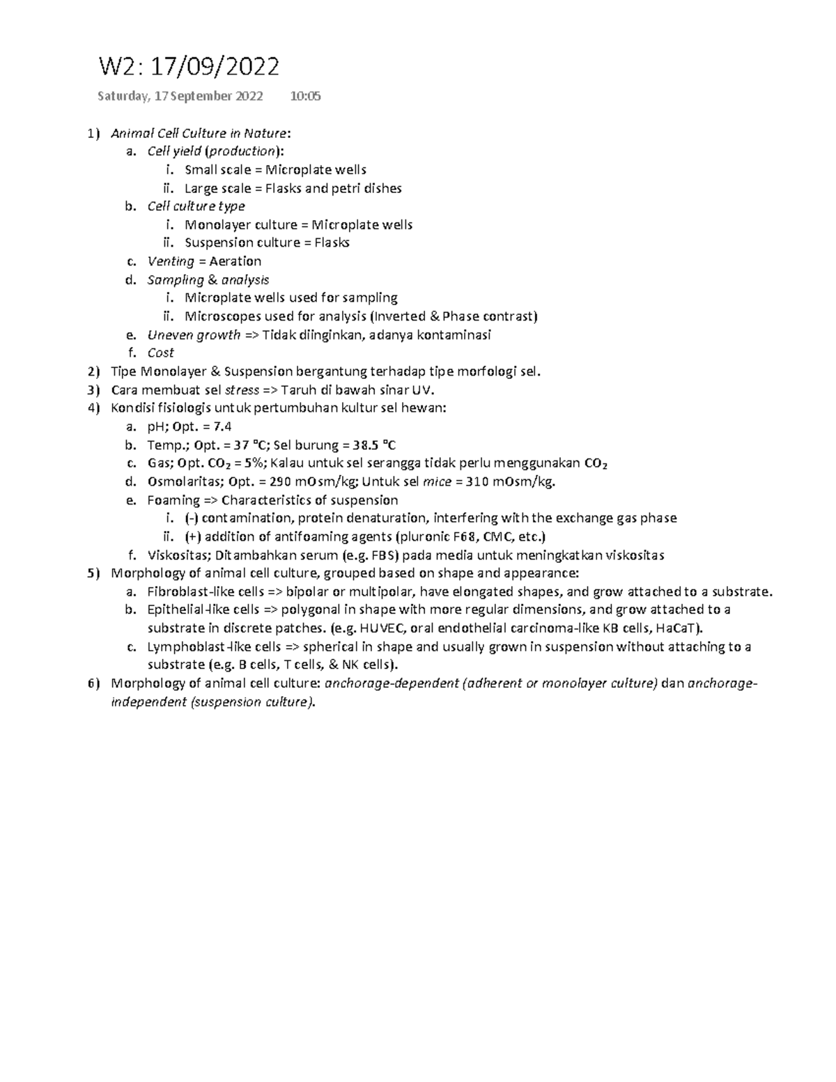 W2 Introduction to Animal Cell Culture II Animal Cell Culture in