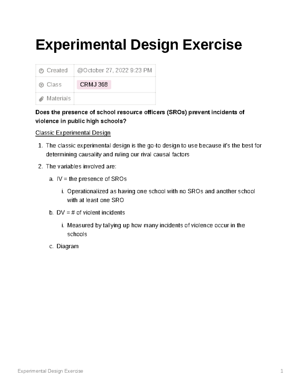 Experimental Design Exercise - Experimental Design Exercise Created ...