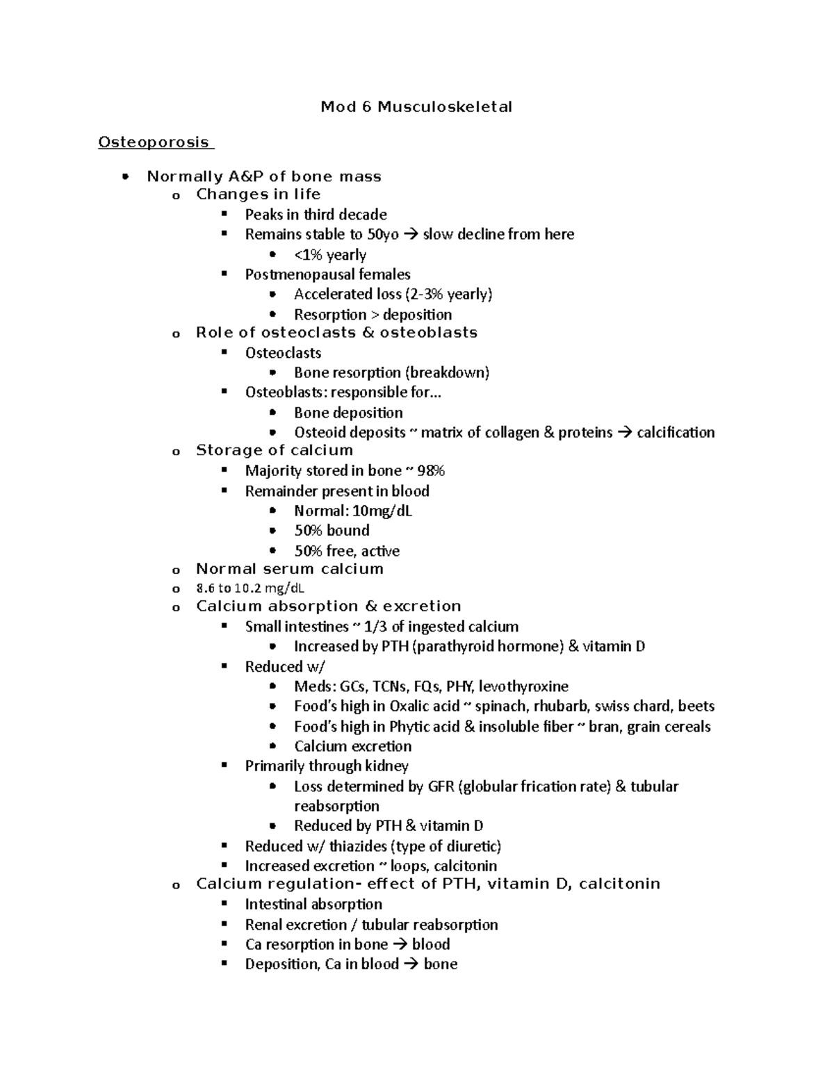 Mod 6 In-Class Review copoy - Mod 6 Musculoskeletal Osteoporosis ...