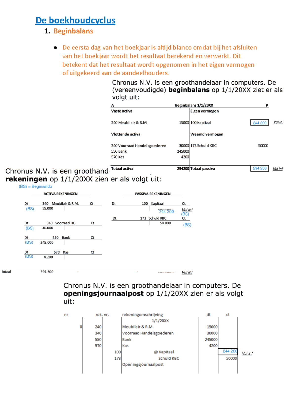 Samenvatting - De Boekhoudcyclus - De Boekhoudcyclus 1. Beginbalans De ...