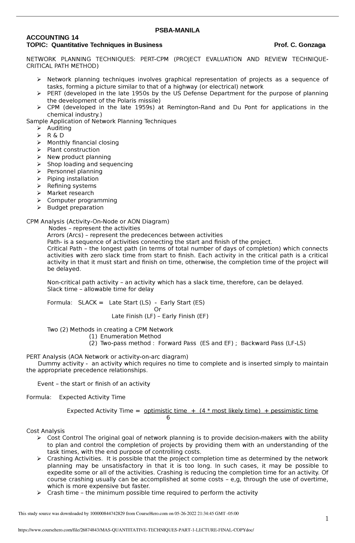 MAS Quantitative Techniques PART 1 Lecture Final COPY - PSBA-MANILA ...