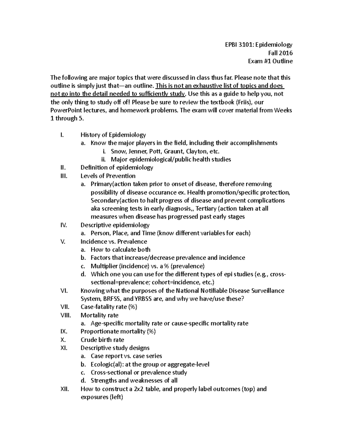 Midterm Exam Study Guide with definitions - EPBI 3101: Epidemiology ...