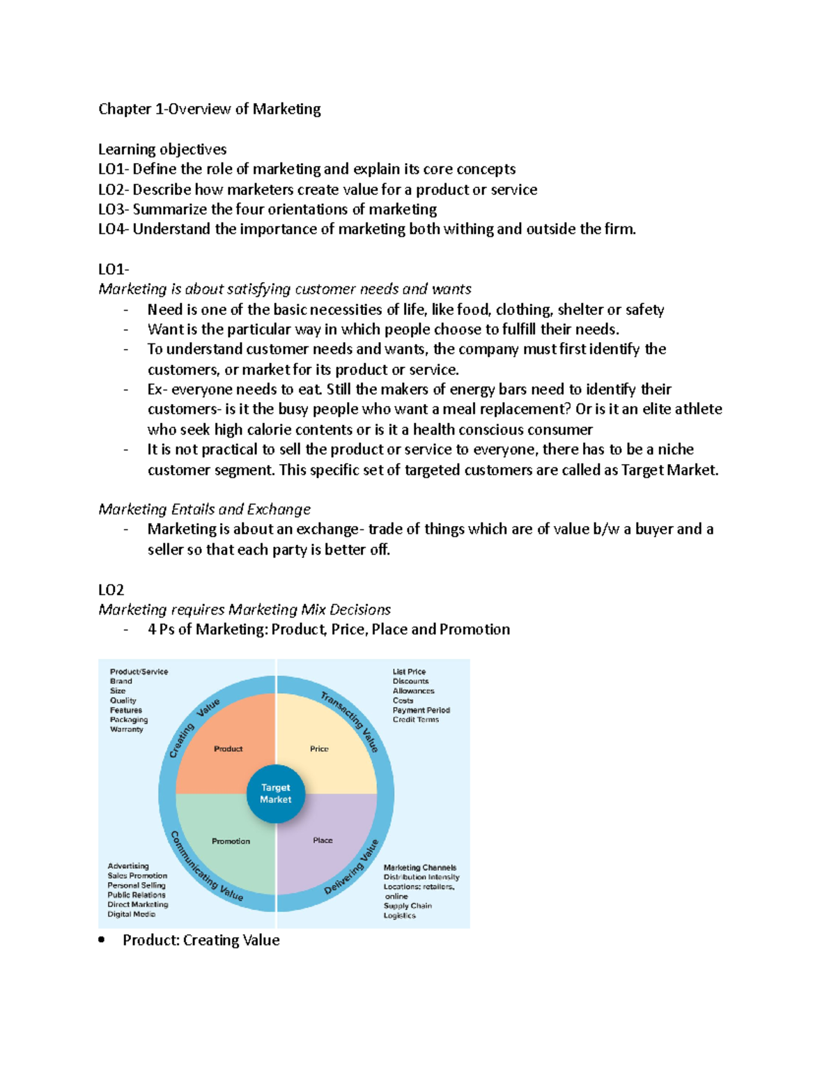 Chapter 1 - notes - Chapter 1-Overview of Marketing Learning objectives ...