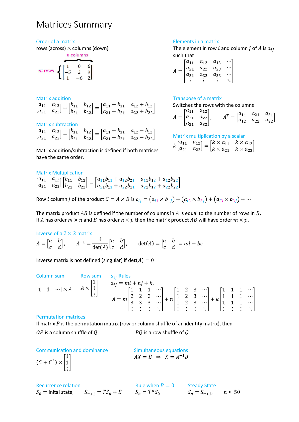 matrices-summary-yes-order-of-a-matrix-rows-across-columns-down