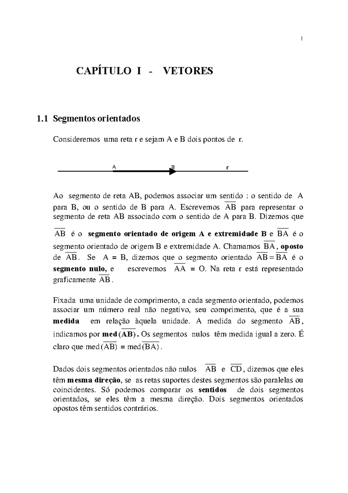 Calculo Vetorial E Geometria Analitica 1 I Vetores 1 Segmentos