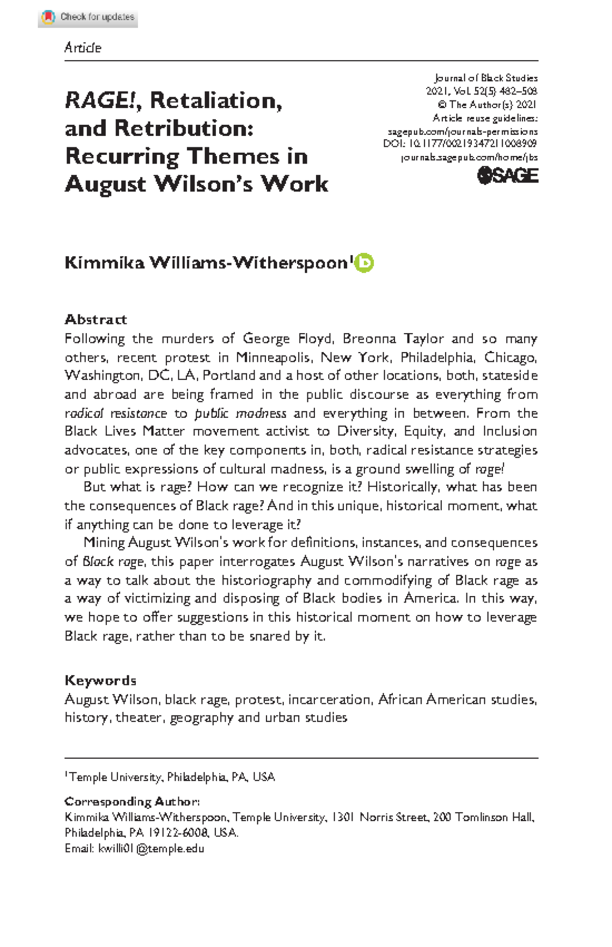 RAGE, Retaliation, and Retribution: Recurring Themes in August Wilson’s ...