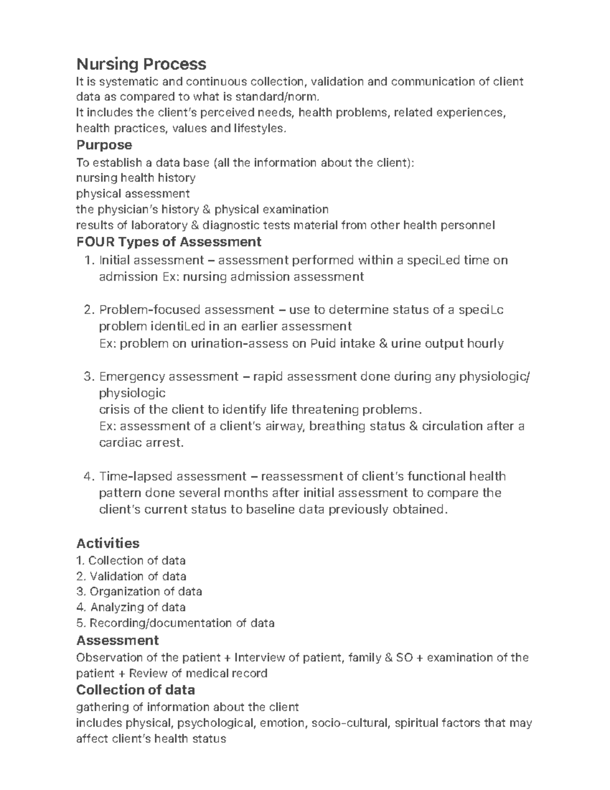 Nursing Process: Collection Validation and Organization of Client Data ...