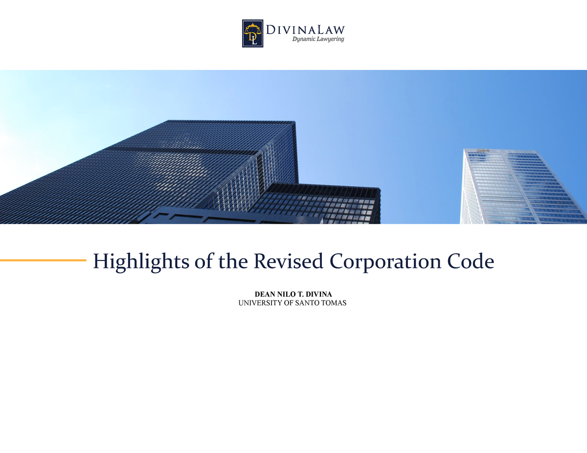 Highlights Of The Revised Corporation Code V2 - Highlights Of The ...