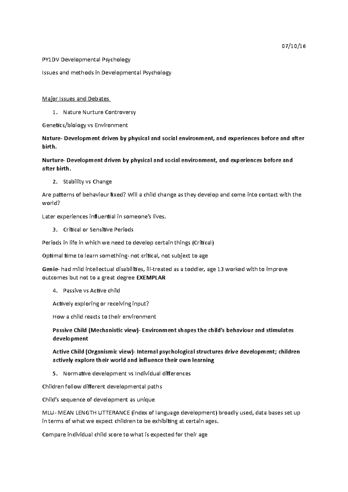 Lecture 2 - Issues and methods in Developmental Psychology - 07/10 ...