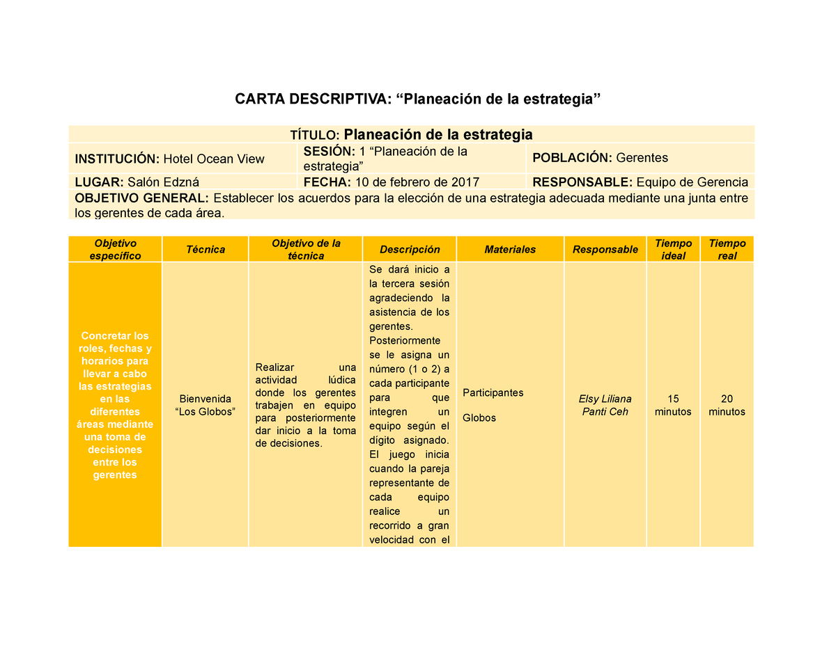 Carta Descriptiva Imple Carta Descriptiva