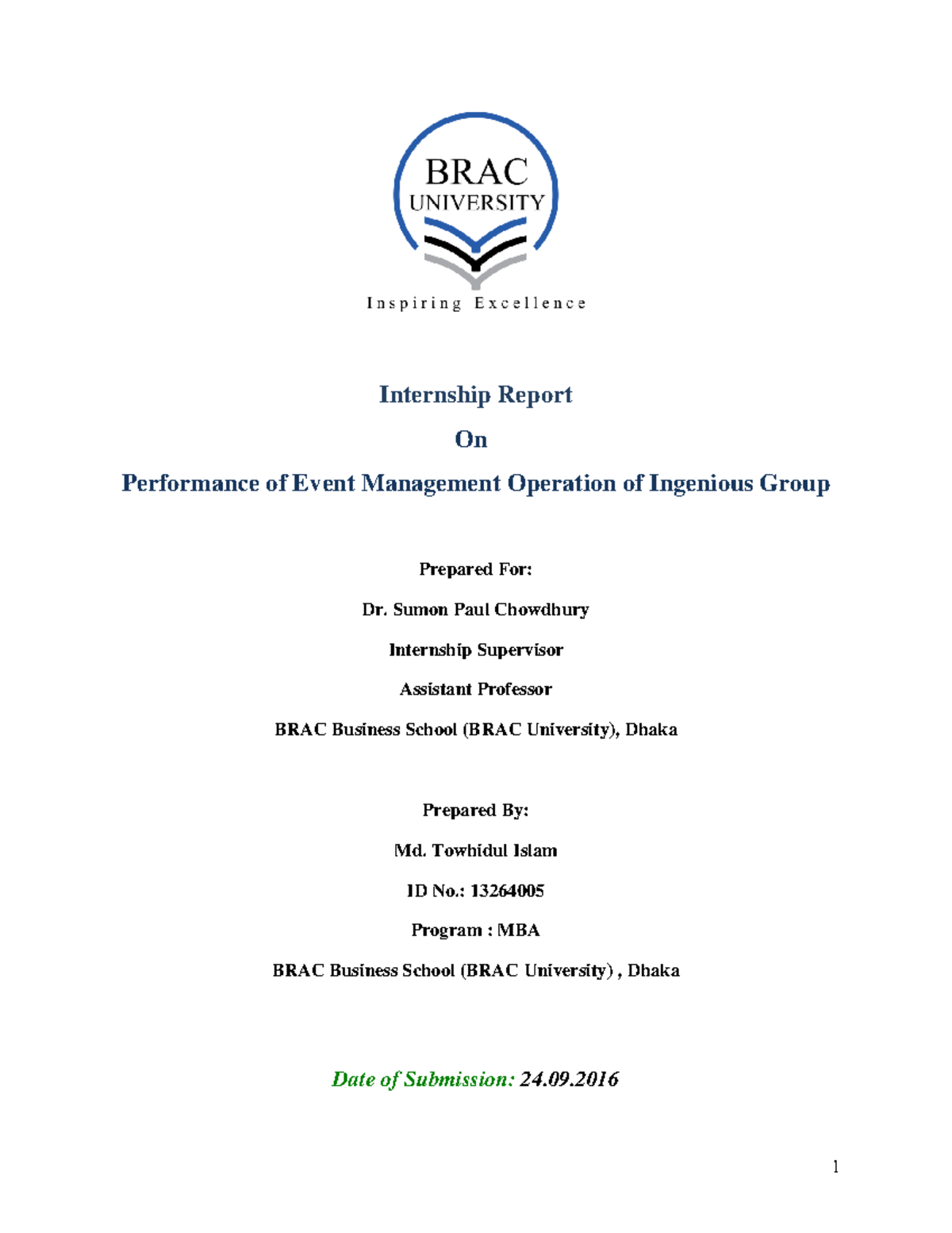 Internship Report On Performance of Even - Internship Report On ...