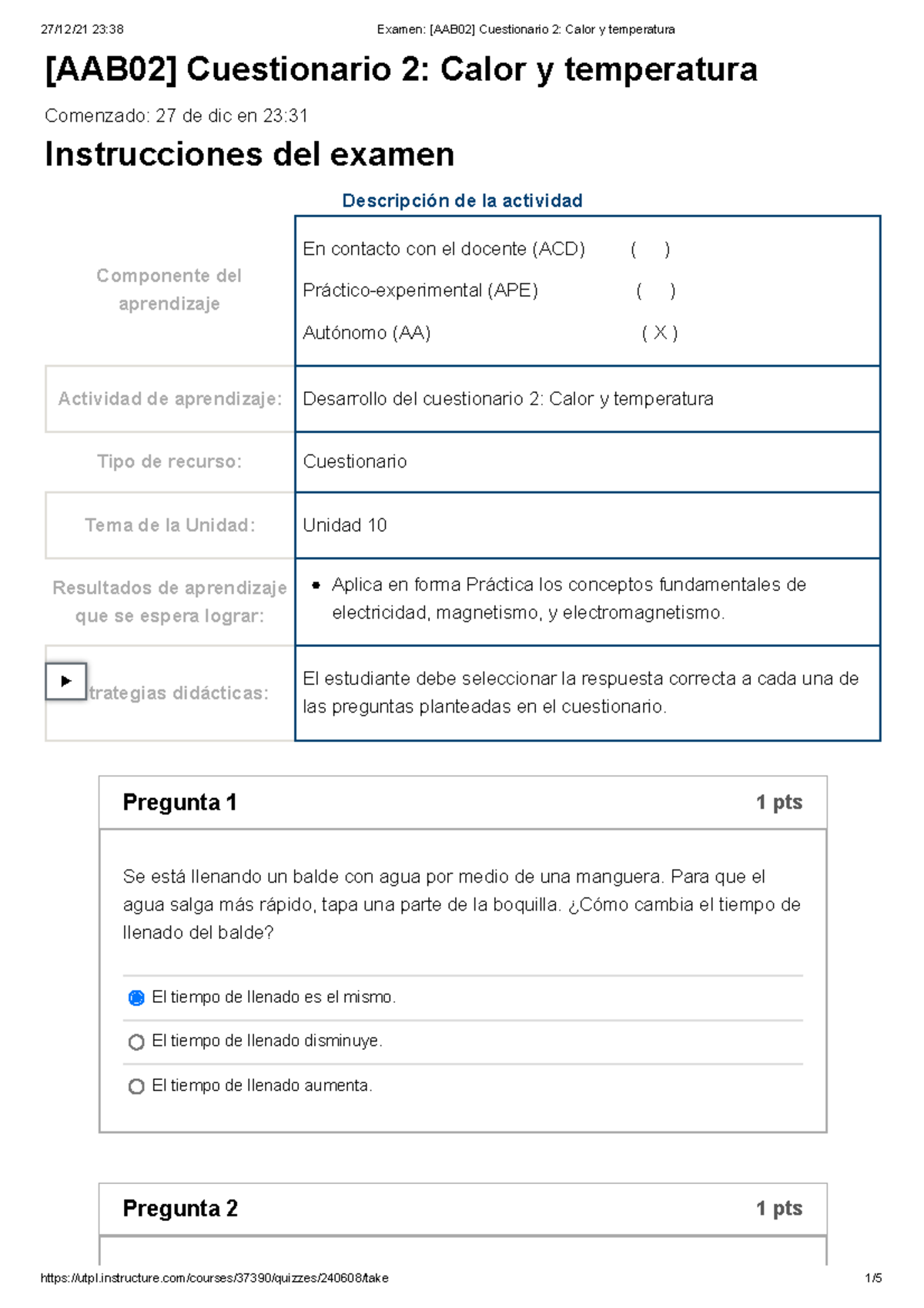 Examen [AAB02] Cuestionario 2 Calor Y Temperatura - [AAB02 ...