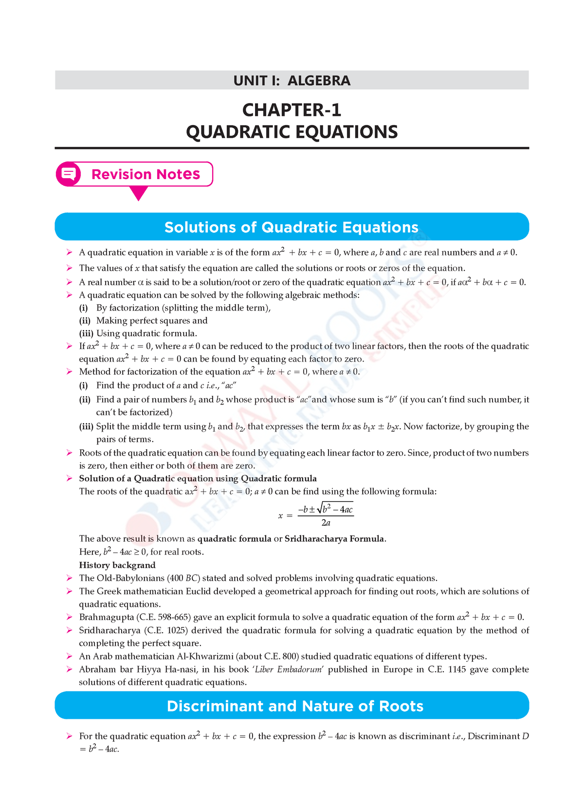 CBSE Ch4-Quadratic Equations - UNIT I: ALGEBRA CHAPTER- QUADRATIC ...