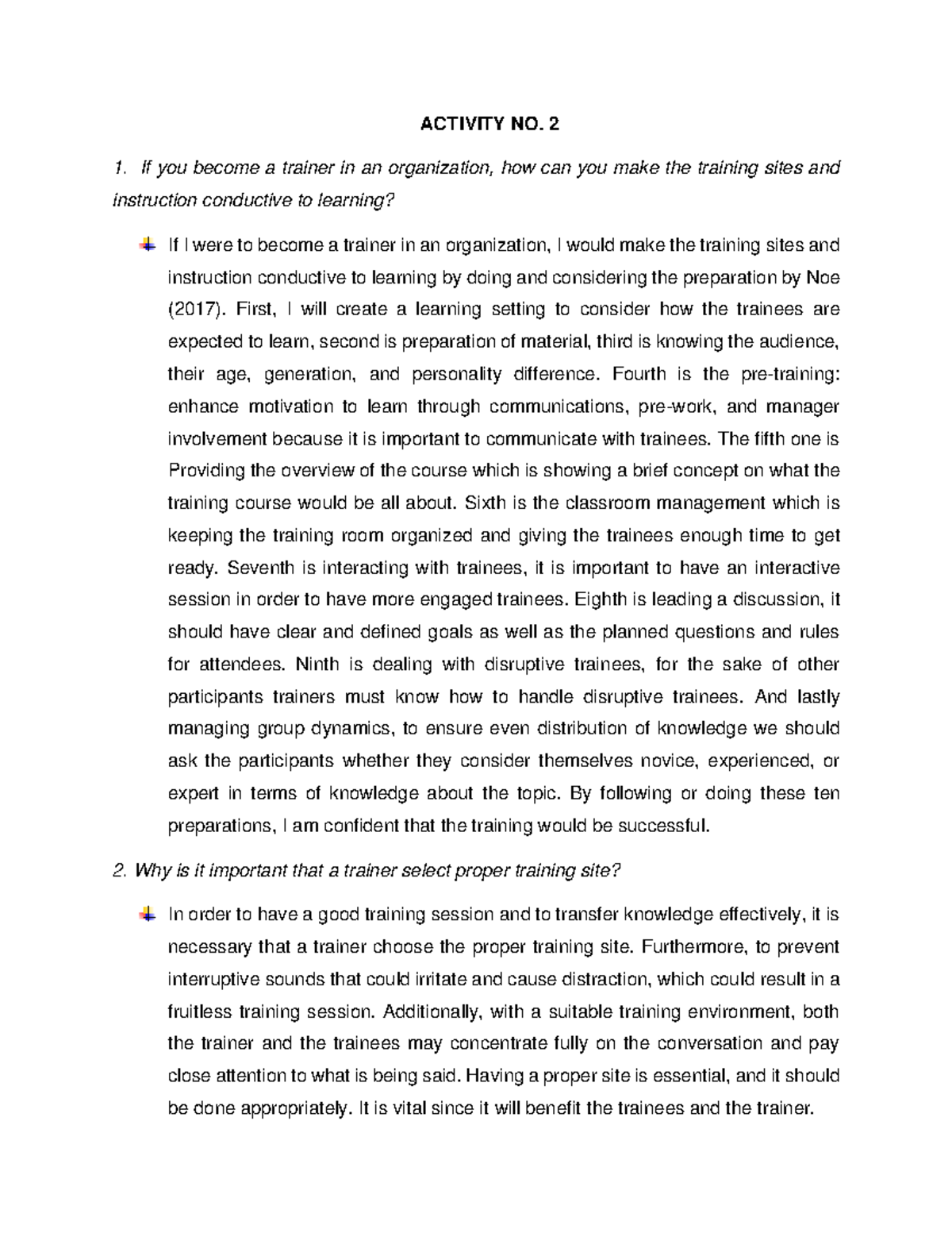 Activity 2 in HRM 305 - ACTIVITY NO. 2 If you become a trainer in an ...