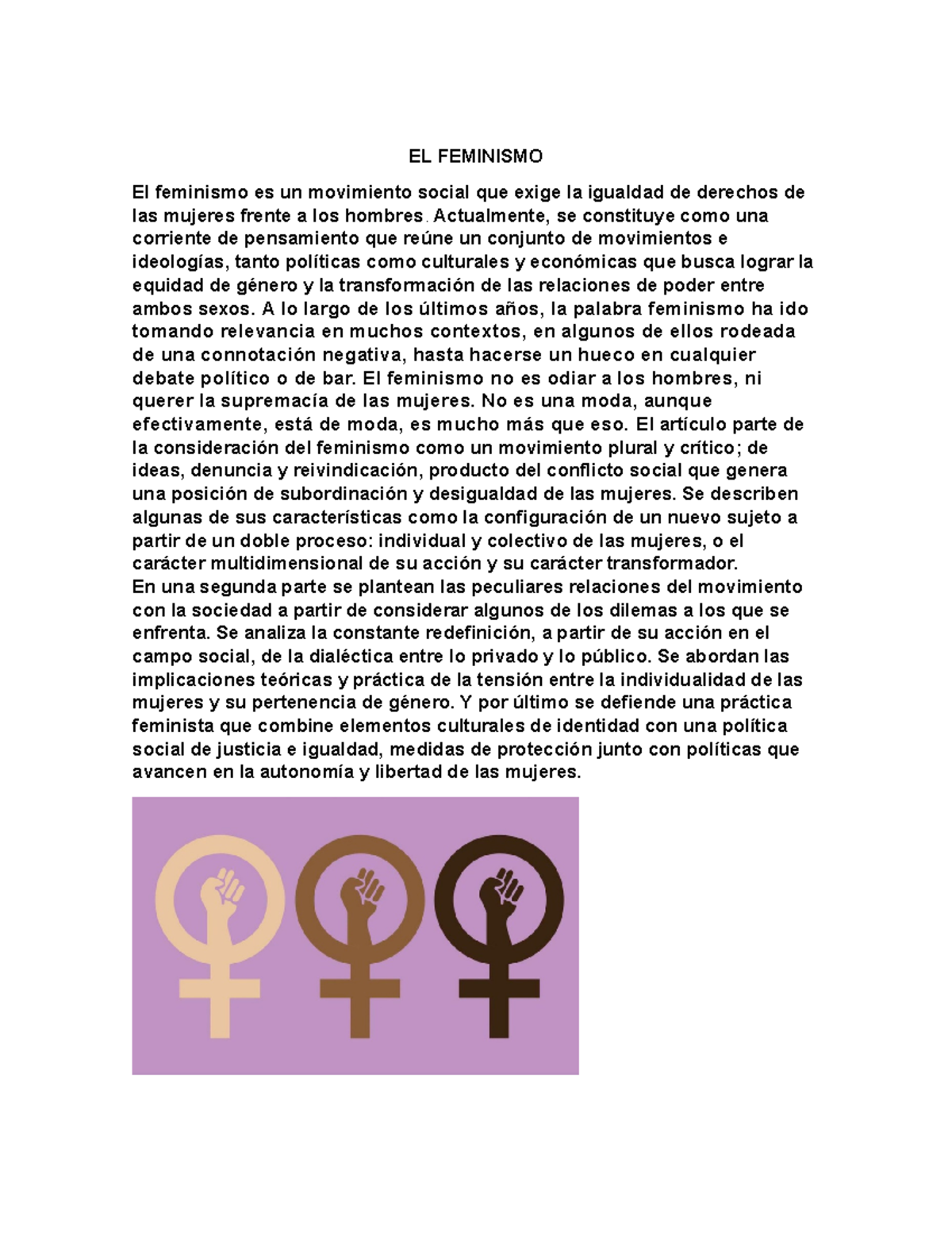 EL Feminismo y los derechos de la mujer y la igualdad - EL FEMINISMO El ...