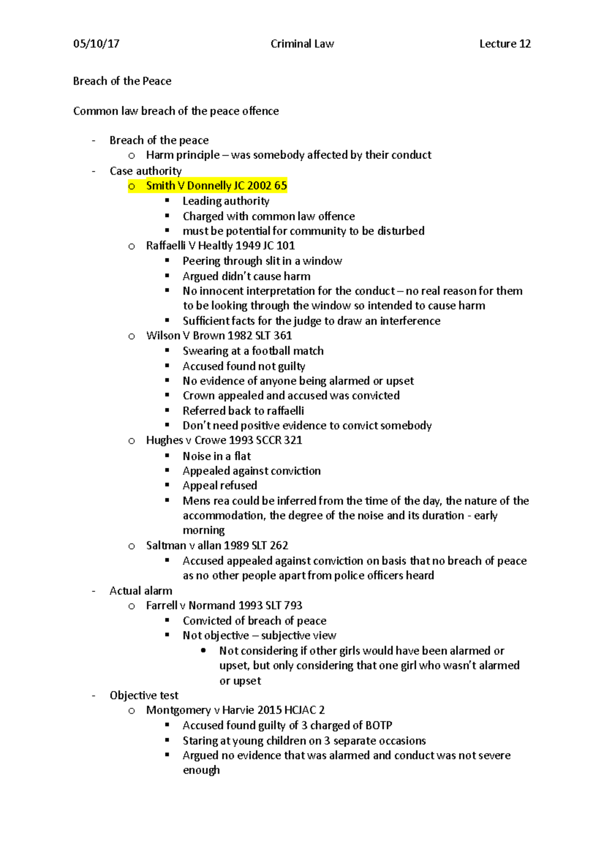 12. 05:10:17 Breach Of The Peace - 05 10 17 Criminal Law Lecture 12 