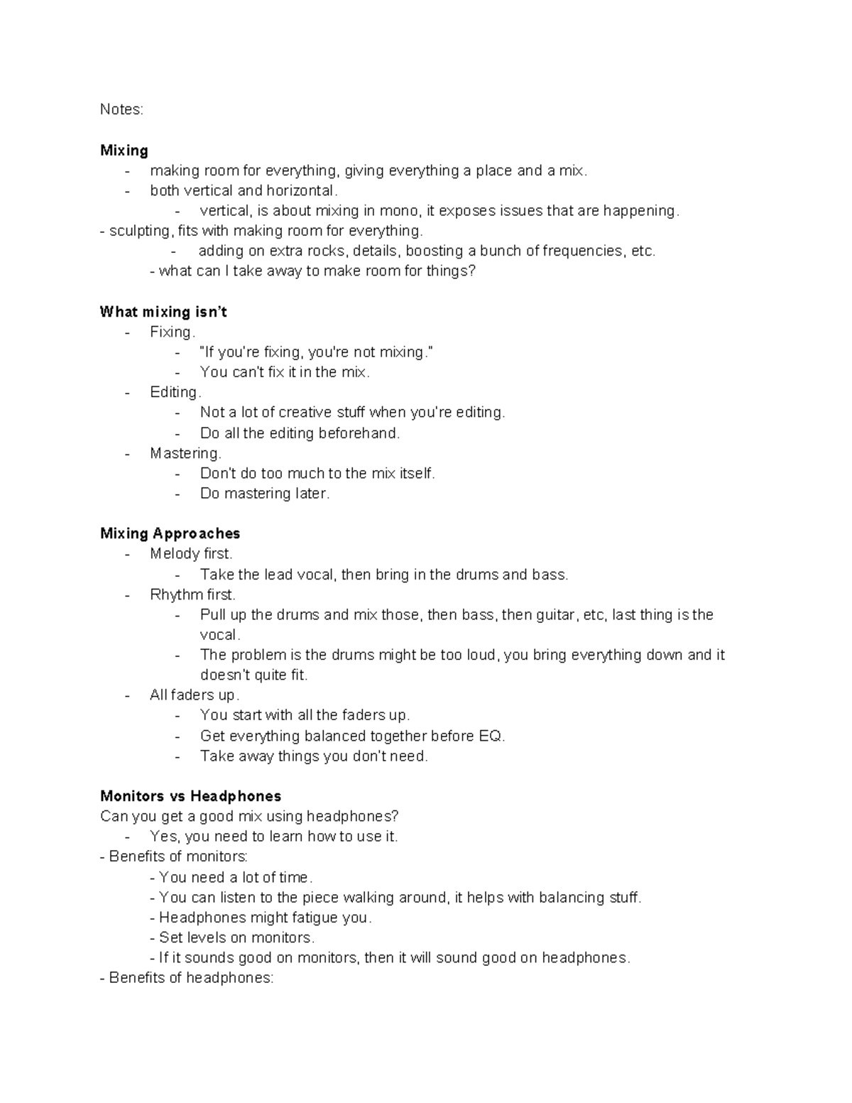 STUM200B W26.D2.2 Mixing Webinar Notes - Notes: Mixing - making room ...