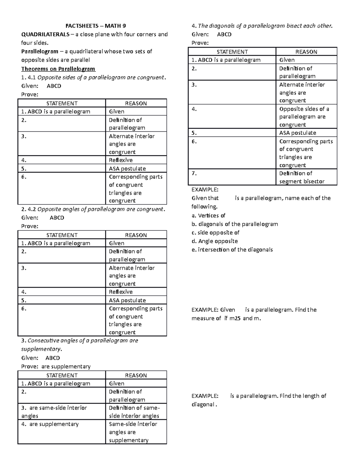 Math 9 - Lecture notes - FACTSHEETS – MATH 9 QUADRILATERALS – a close ...