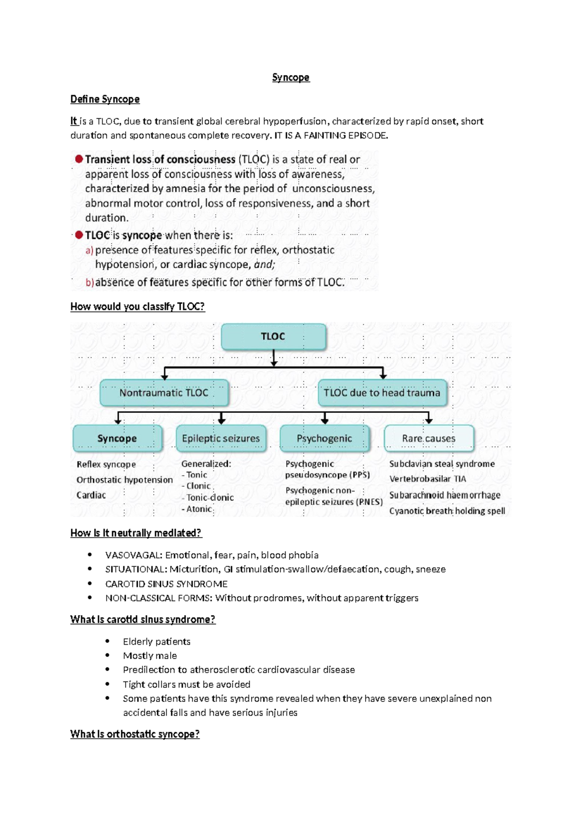 Syncope - Syncope Define Syncope It is a TLOC, due to transient global ...