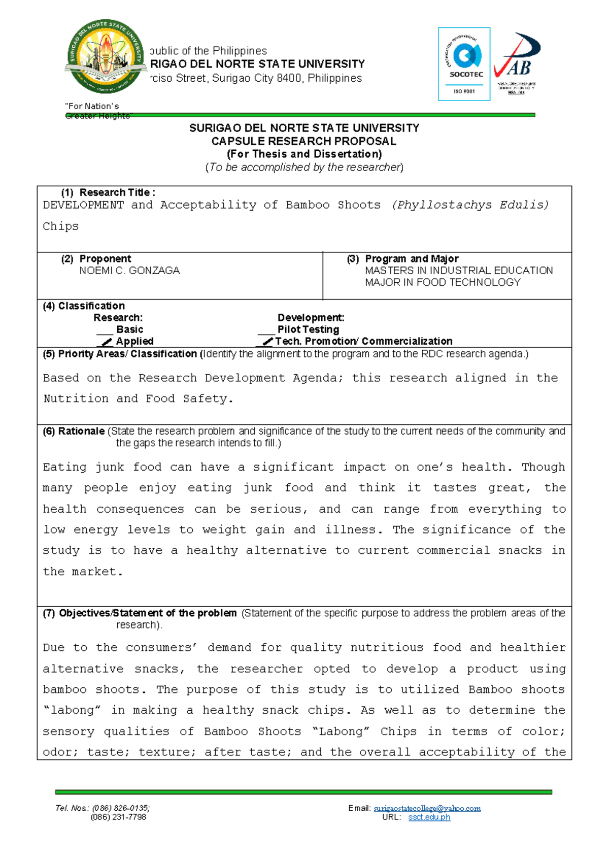 Gonzaga Capsule Research Proposal SURIGAO DEL NORTE STATE UNIVERSITY Narciso Street, Surigao