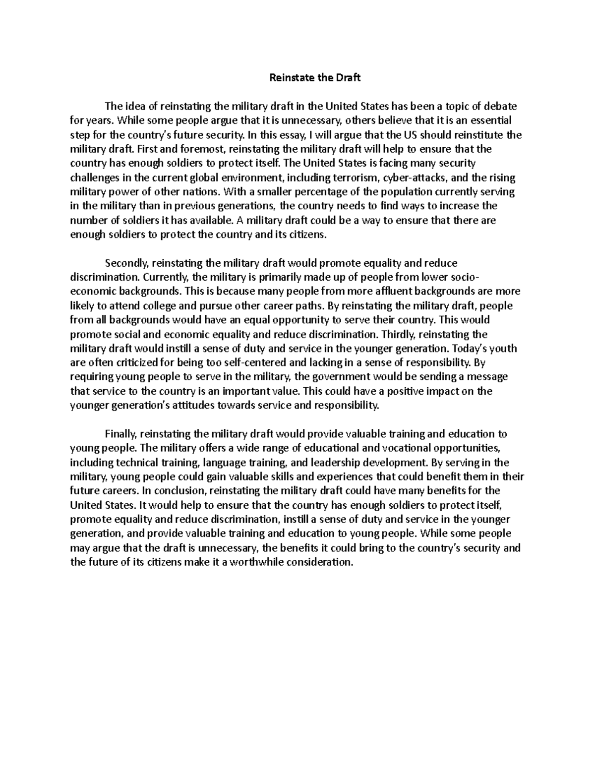 Reinstate the Draft Reinstate the Draf The idea of reinstating the