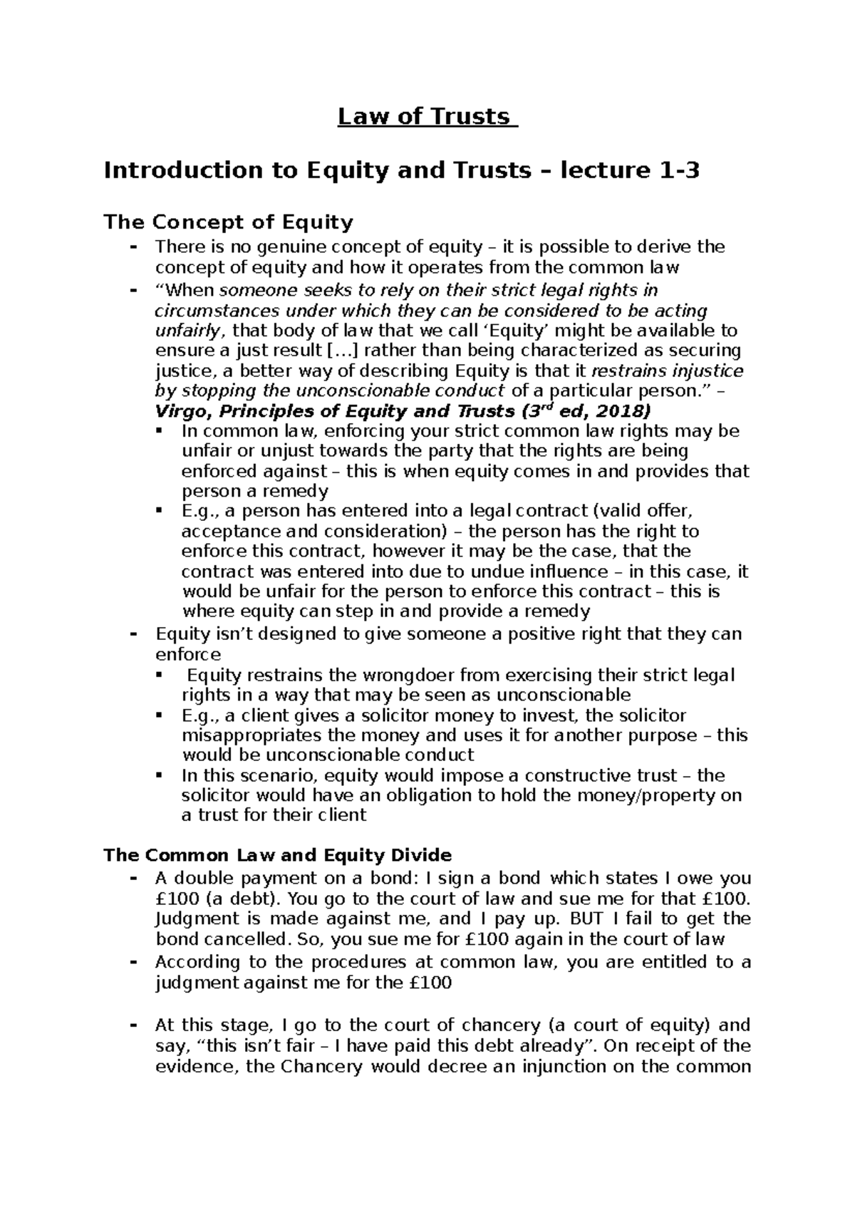 Introduction To Equity And Trusts – Lecture 1-3 - Law Of Trusts ...