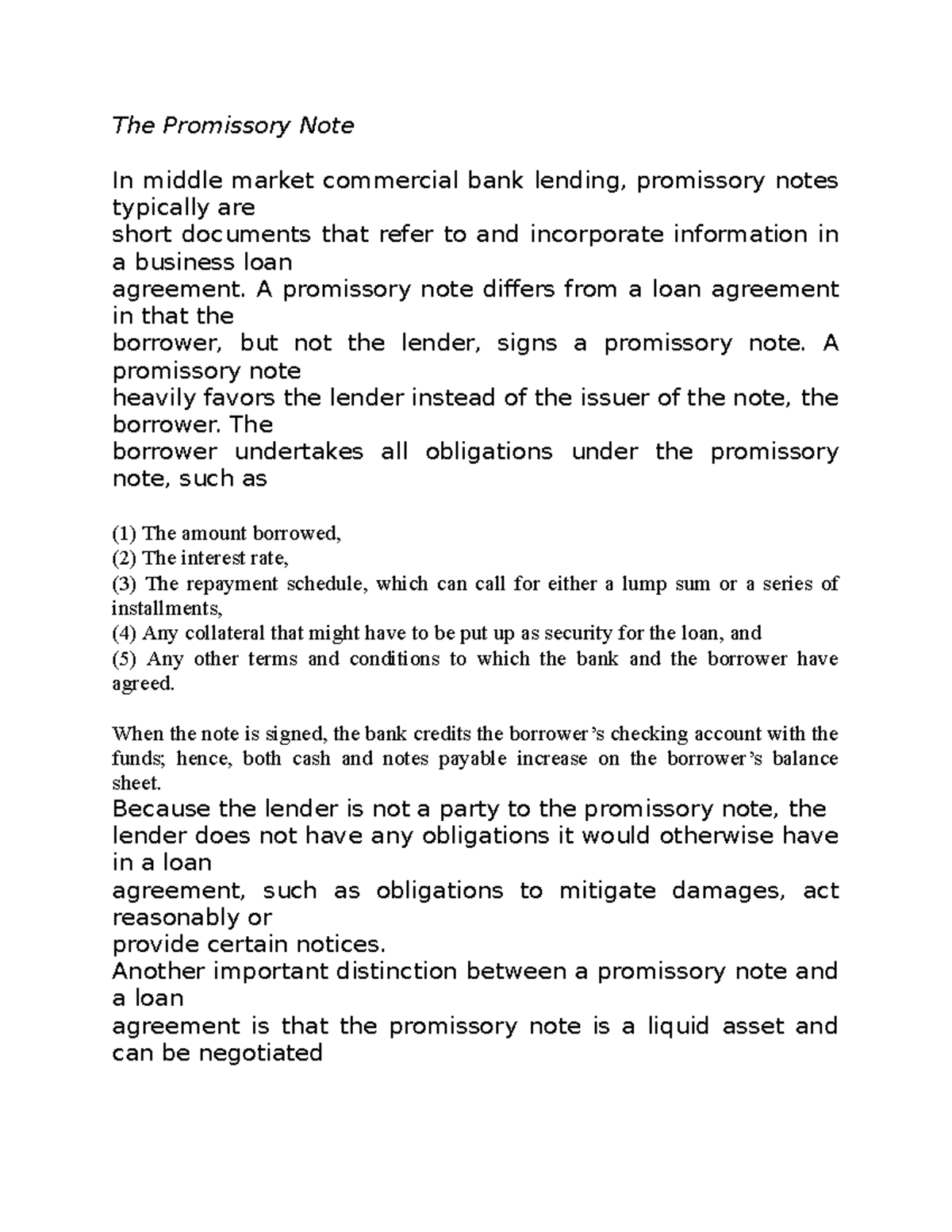 The Promissory Note - A promissory note differs from a loan agreement ...