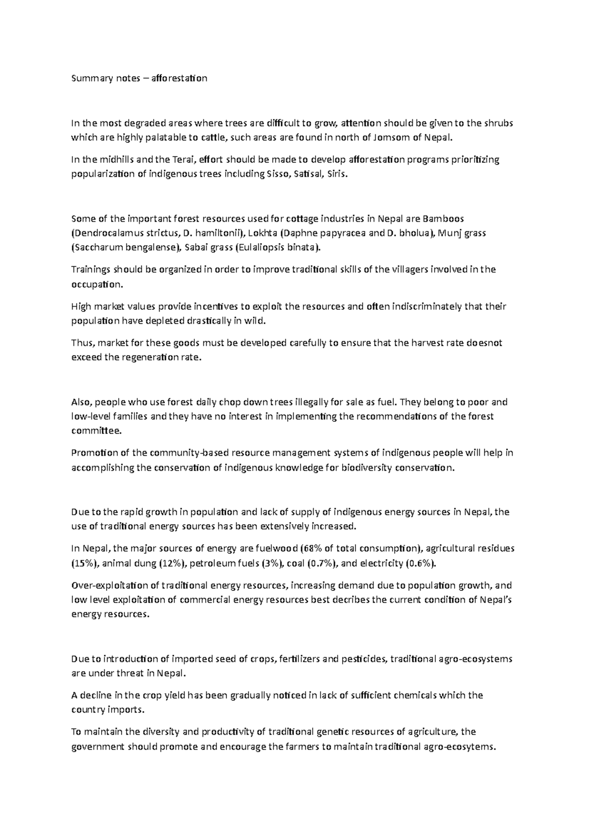 Summary notes – afforestation - Summary notes – afforestation In the ...