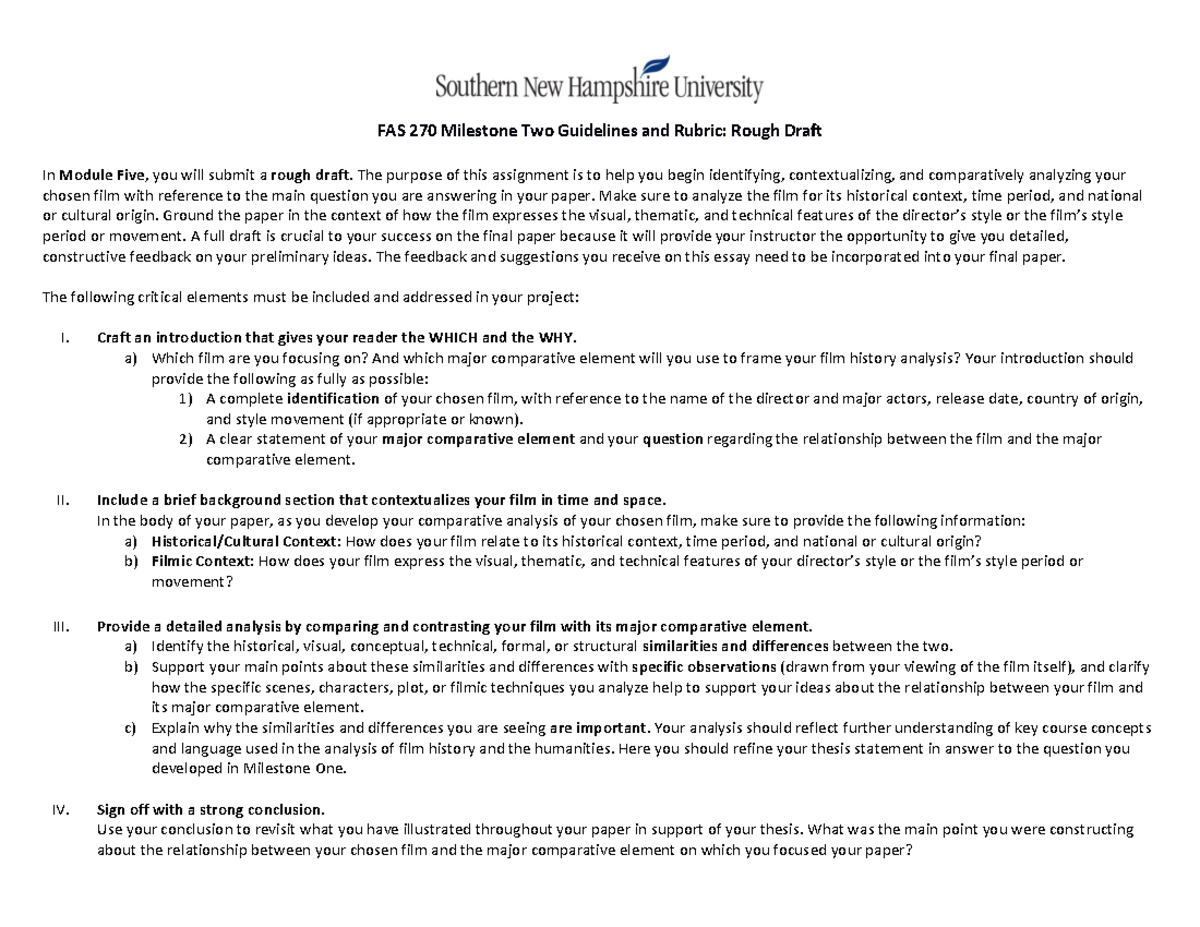 FAS 270 Milestone Two Guidelines and Rubric - The purpose of this ...