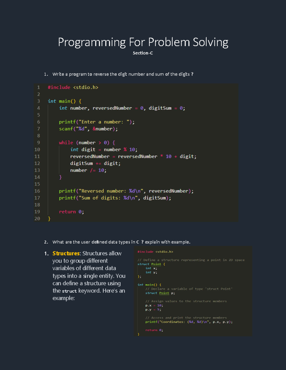 programing for probem solving - Programming For Problem Solving SecƟon ...