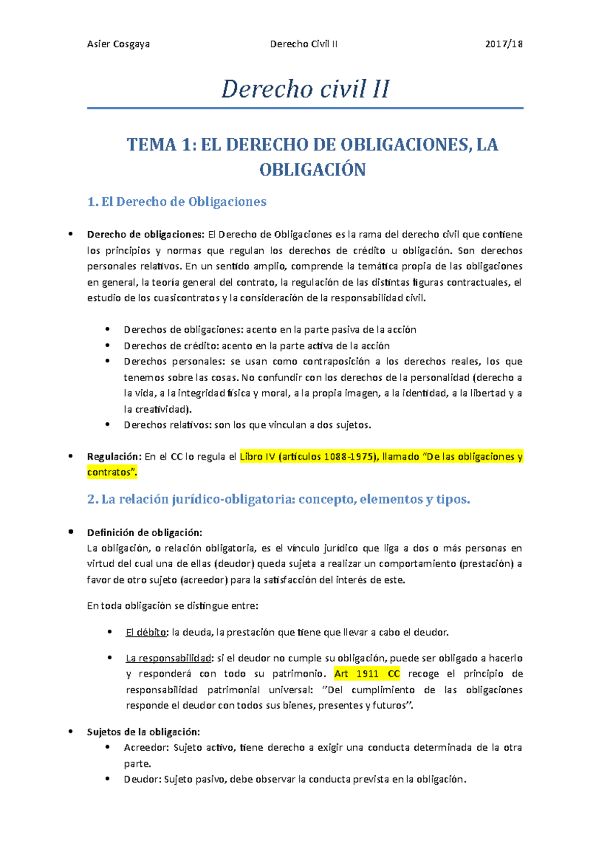 TEMA 1 Derecho Civil II LA Obligación Y SUS Fuentes - Derecho Civil II ...