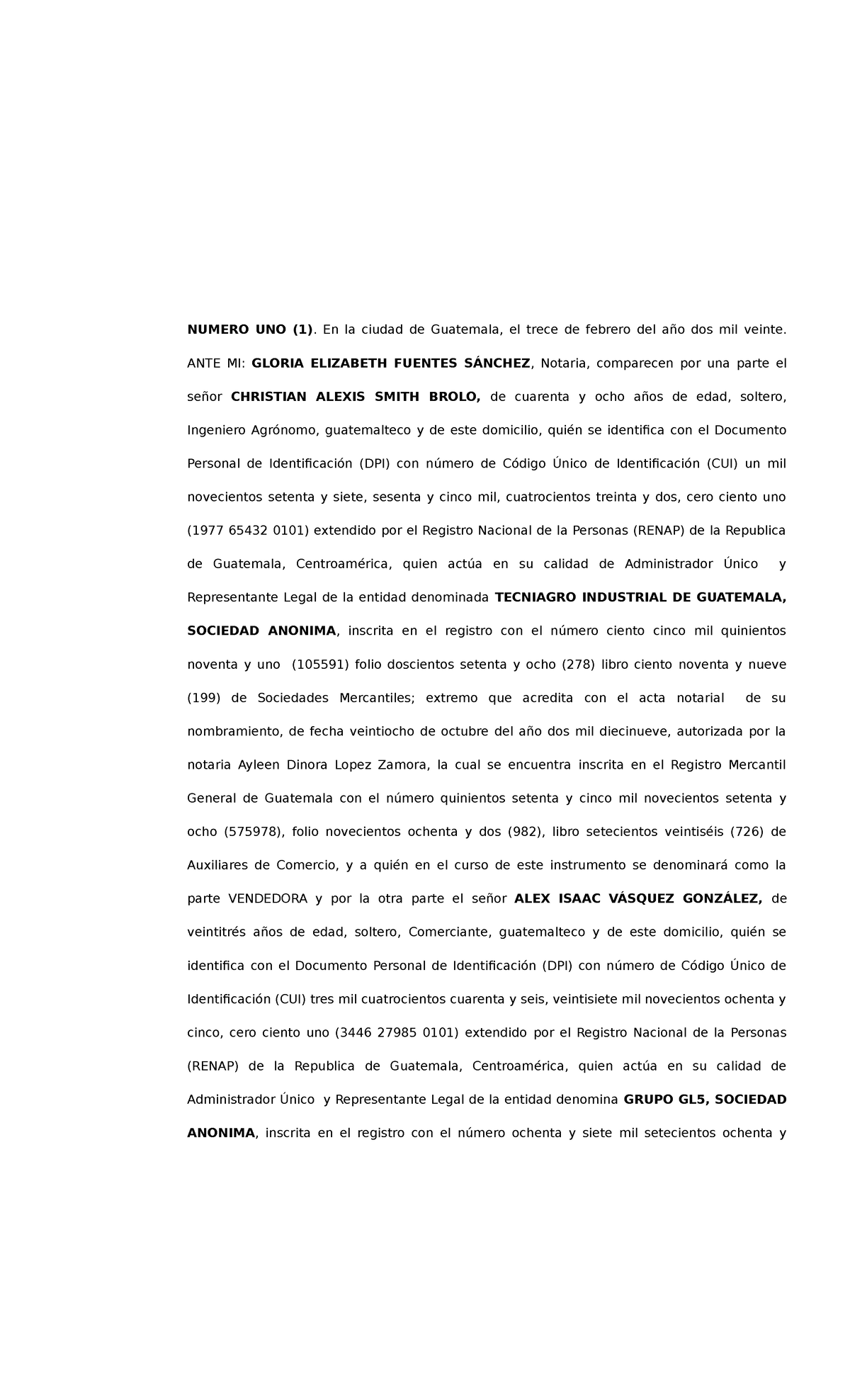 Contrato De Compra Venta De Producto Fertilizante 2 Numero Uno 1 En La Ciudad De Guatemala