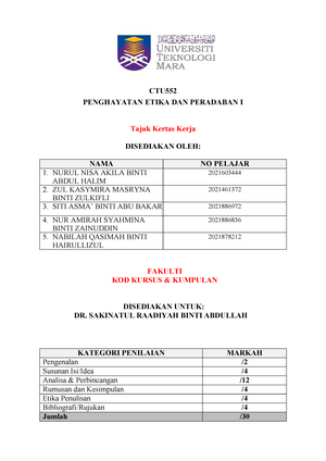 Kertas Kerja CTU 152 - CTU152 - Universiti Teknologi Mara (Uitm) Kampus ...