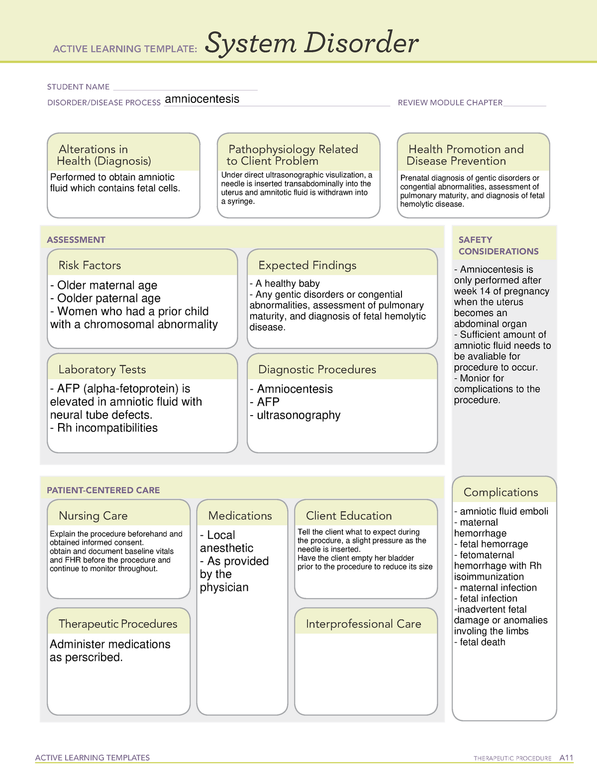 Lap 14 Amniocentesis ati system disorder - ACTIVE LEARNING TEMPLATES ...