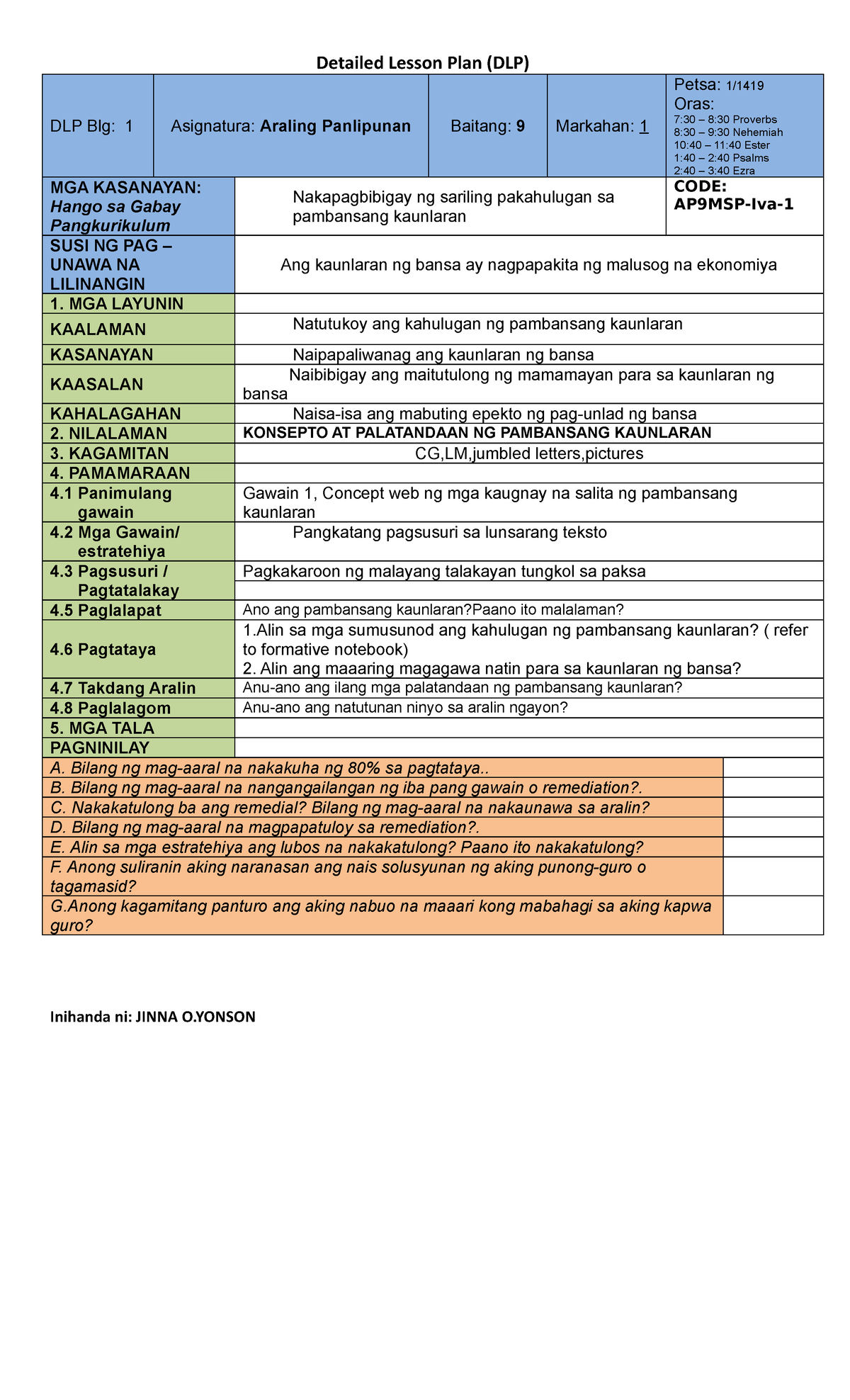 CO-1-DLP - COT Lesson Plan - Detailed Lesson Plan (DLP) DLP Blg: 1 ...