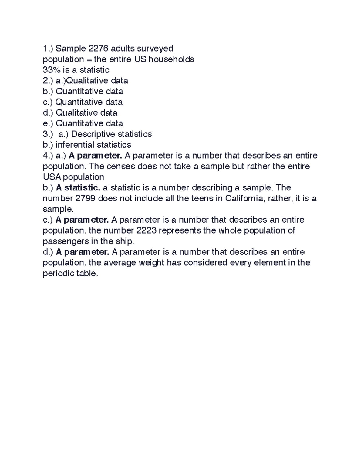 STA 2023 Assignment 1 - 1.) Sample 2276 adults surveyed population ...