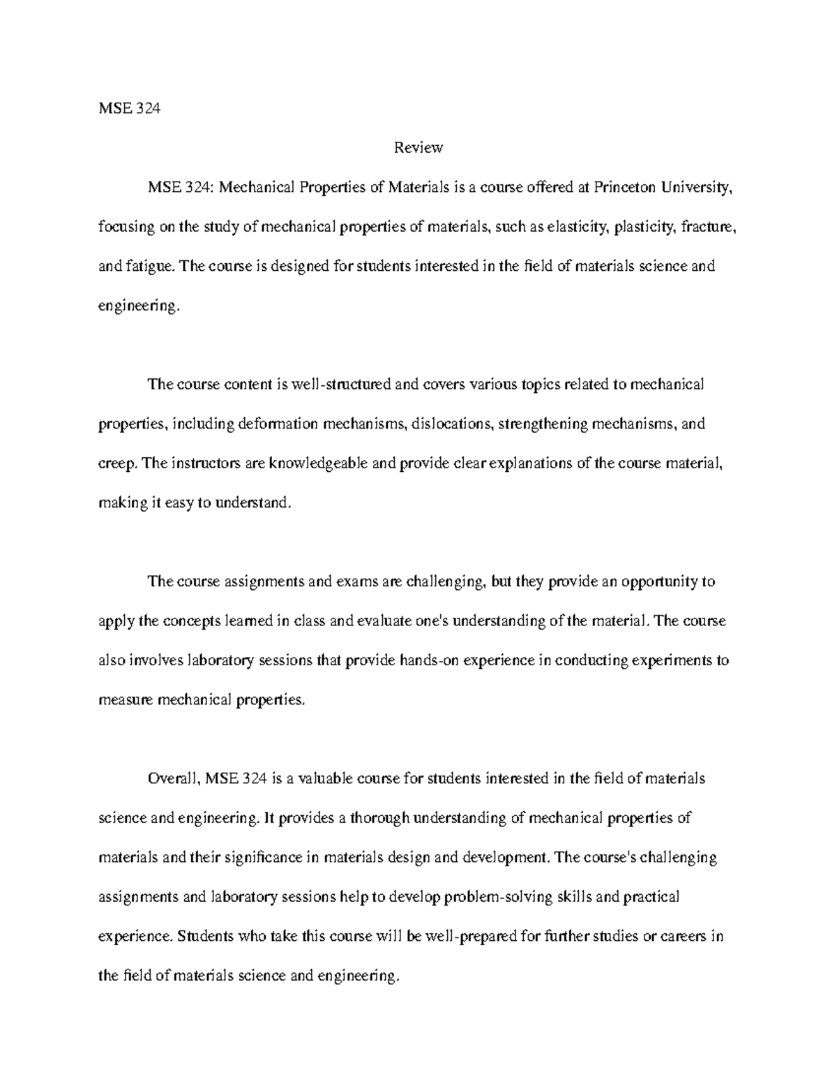 MSE 324 Review. - MSE 324 Review MSE 324: Mechanical Properties of ...