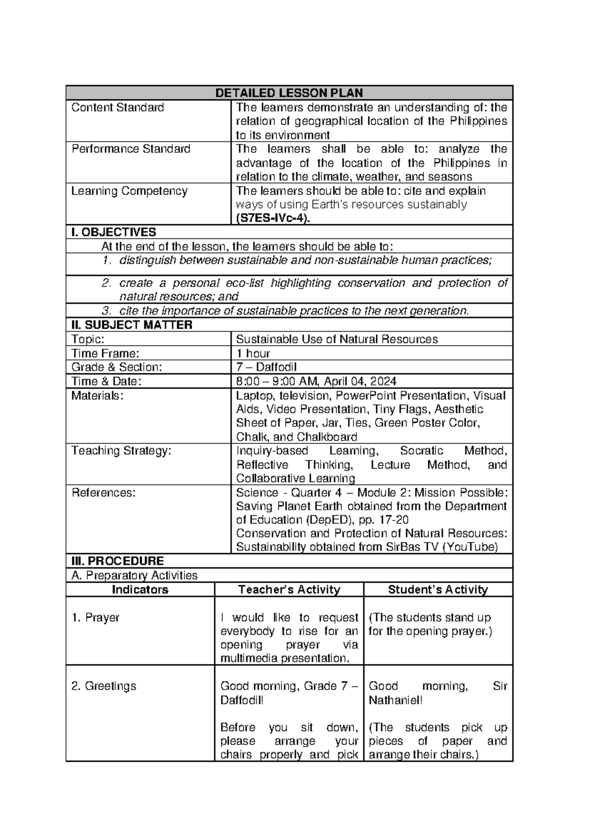 DLP Sustainable-Use-of-Natural-Resources - DETAILED LESSON PLAN Content ...