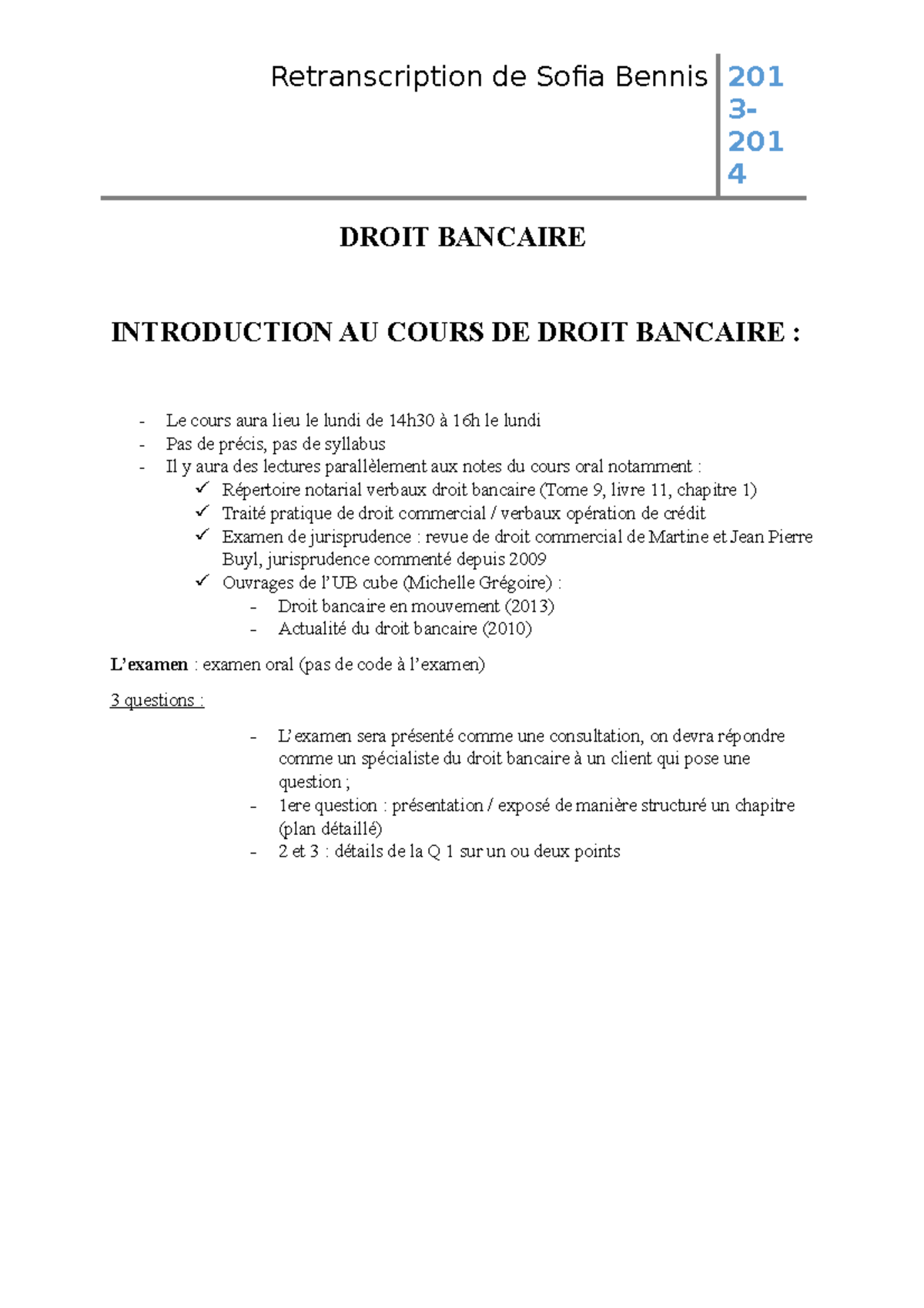 Résumé - Complet - Bancaire 2013-2014 Servant D'appui Pour Le Cours - 3 ...